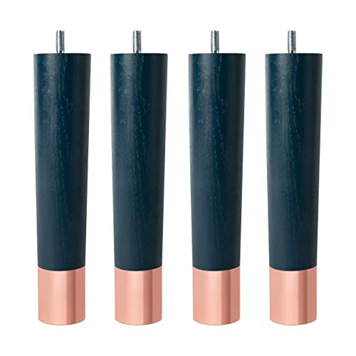 Natural Goods Berlin 4X Fusion Leg Möbelfüße | massives Eschenholz mit Metallkappen | alle Farbkombinationen | viele Größen (Marineblau | 22cm | Kappe Roségold) von Natural Goods Berlin