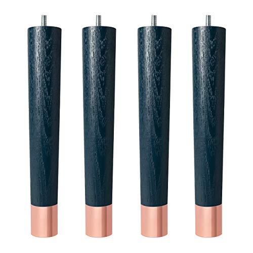 Natural Goods Berlin 4X Fusion Leg Möbelfüße | massives Eschenholz mit Metallkappen | alle Farbkombinationen | viele Größen (Marineblau | 30cm | Kappe Roségold) von Natural Goods Berlin