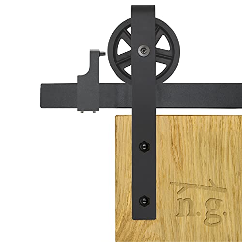 1x Natural Goods Berlin SCHIEBETÜRSYSTEM mehrere Modelle, Schwarz pulverbeschichtet, 2m oder 4m, Scheunentor, Küchentür, Raumtrenner, Beschlag, Barn Door Hardware (Modell "O 200", Schwarz) von Natural Goods Berlin