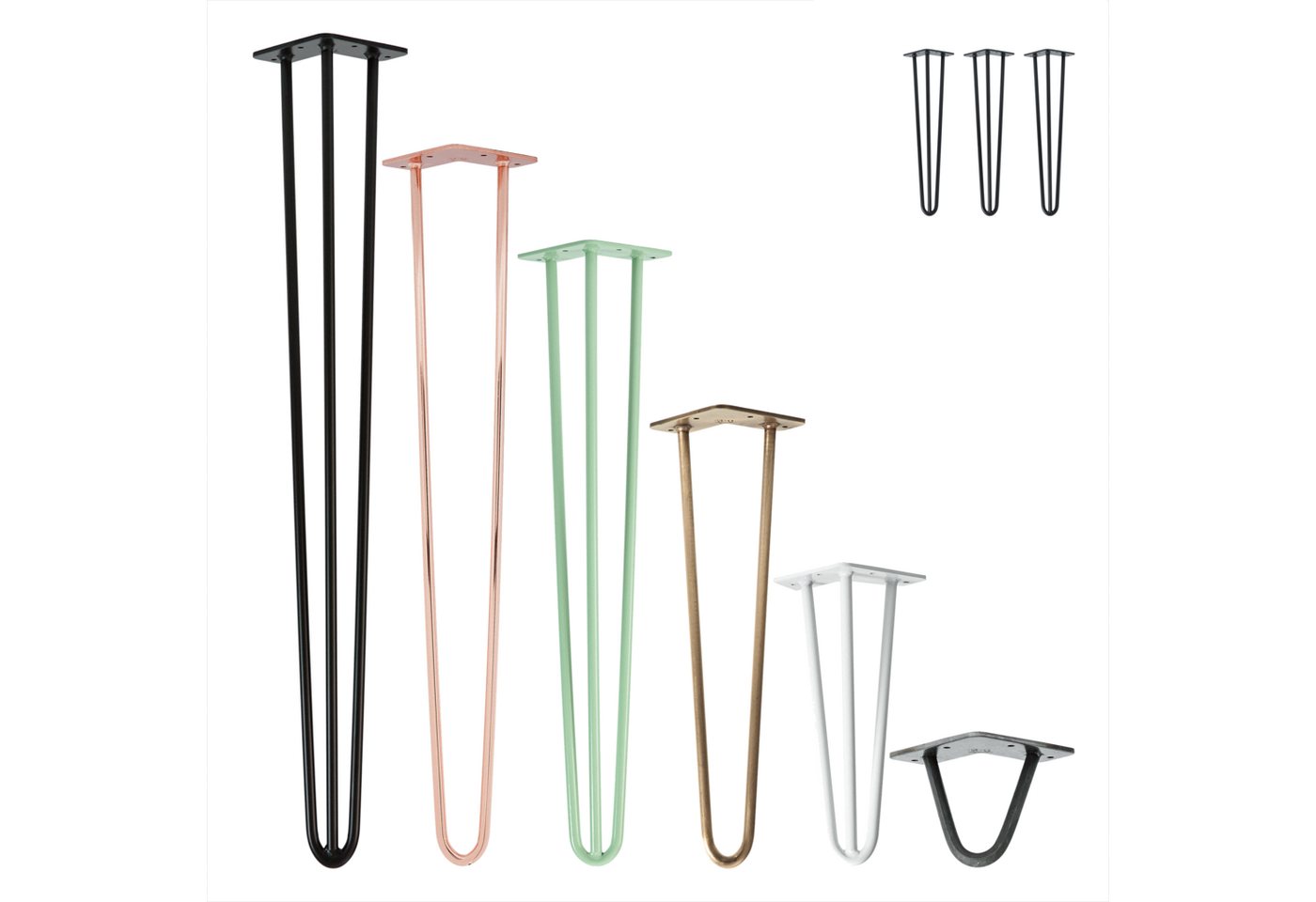 Natural Goods Berlin Tischbein 3er Set HAIRPIN Legs, Haarnadelbeine, Möbelfüße, 71cm - 3 Streben - Tisch, Grau von Natural Goods Berlin