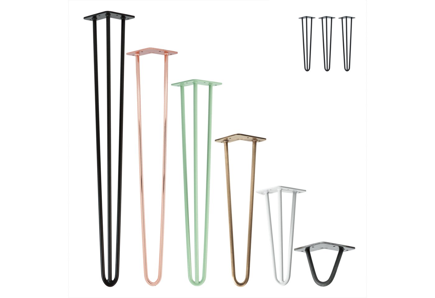 Natural Goods Berlin Tischbein 3er Set HAIRPIN Legs, Haarnadelbeine, Möbelfüße, 71cm - 3 Streben - Tisch, Pink von Natural Goods Berlin