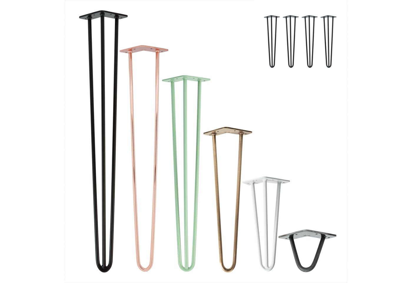Natural Goods Berlin Tischbein 4er Set HAIRPIN Legs, Haarnadelbeine, Möbelfüße, 71cm - 3 Streben - Tisch, Pink von Natural Goods Berlin