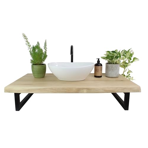 Natural Goods Berlin Waschtischplatte Eiche Aufsatz-Waschbecken Baumkante Echtholzbohle Naturkante Massivholz Design Waschtisch schwebend Wandmontage Badezimmer Holzplatte (Eiche, 100 x 50cm) von Natural Goods Berlin