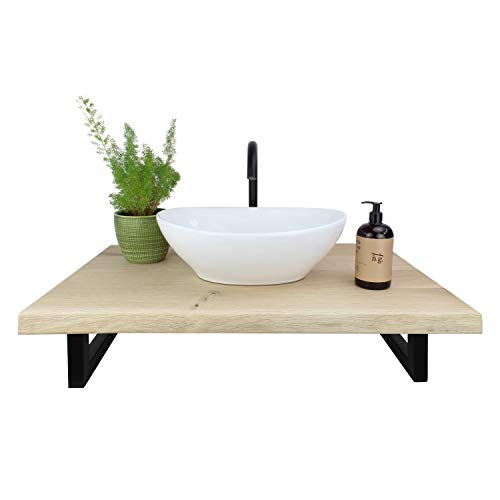 Natural Goods Berlin Waschtischplatte EICHE Aufsatz-Waschbecken Baumkante Echtholzbohle Naturkante Massivholz Design Waschtisch schwebend Wandmontage Badezimmer Holzplatte (Eiche, 80 x 50cm) von Natural Goods Berlin