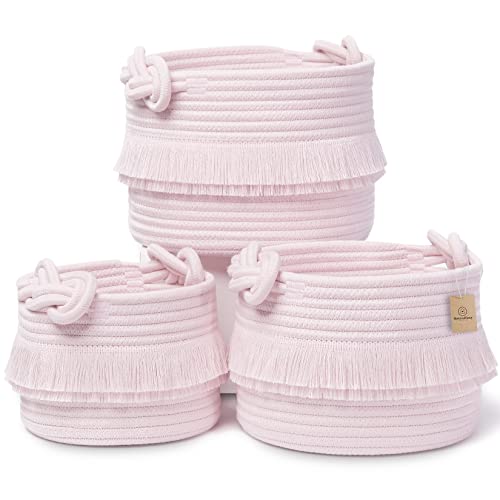 NaturalCozy 3-teiliges Boho Dekor Aufbewahrungskorb Set,Baumwollseil gewebte Körbe zum Organisieren! Kleiner Korb für Babysachen, Babyparty, Geschenkkorb, Kinderzimmer, Spielzeugkorb, Regale von NaturalCozy
