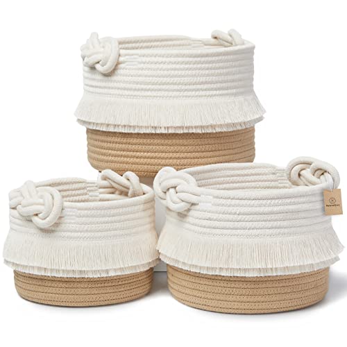 NaturalCozy 3-teiliges dekoratives Aufbewahrungskorb Set,Baumwollseil gewebte Körbe zum Organisieren! Kleiner Korb für Kinderzimmer Babysachen, Geschenkkorb, Montessori, Katzenkorb, Badezimmerregale von NaturalCozy