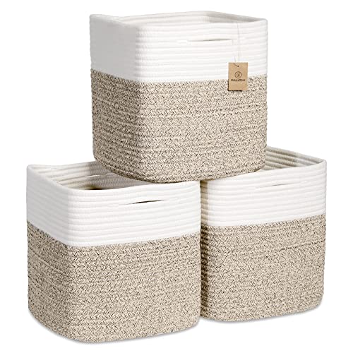 NaturalCozy Aufbewahrungswürfel, 27,9 cm, Baumwollseil, gewebte Körbe zum Organisieren, 3er-Pack, Würfelbehälter, quadratische Regale, Organizer, Klassenzimmer, Kinderspielzeugkorb, Schrank, von NaturalCozy