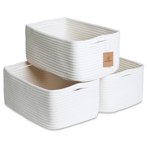 NaturalCozy Rechteckige Regalkörbe, 34,3 x 21,6 x 14 cm, 3 Stück (gebrochenes Weiß) von NaturalCozy