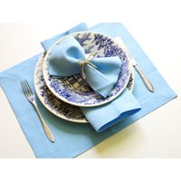 Hellblaues Leinen Tischset, Handgemachtes Tischleinen, Hochzeitsdekoration, Speisebedarf, Wohntextilien, Mitered Corners von NaturalHomeTreasures