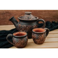 Keramiktee-Set, Teekanne, Teeparty-Set, Handgefertigte Keramik, Teetassen, Keramiktassen, Kaffeetassen, Rustikales Dekor, Geschenkidee von NaturalPotteryFW