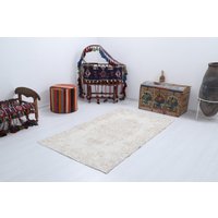 100x200 Teppich Beige Braun, Kelim Teppich, Vintage Handgemachter Wollteppich, Kelimteppich, Dekorativer 1606 von NaturalRugHome