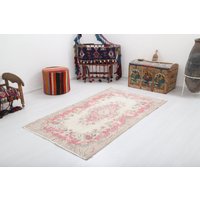 100x200 Türkiser Teppich, Vintage Handgefertigter Wollteppich, Natürlich Beige Braun, Oushak Teppich, 1748 von NaturalRugHome
