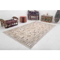 200x300 Beige Braun Teppich, Weicher Vintage Oushak Handgemachter Wollteppich, Antiker Boho 1815 von NaturalRugHome
