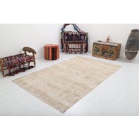 5x2 Vintage Teppich, Beige Braun, Boho 150x230 Kelimteppich, Rustikaler Teppich, 1772 Handgewebter Teppich von NaturalRugHome