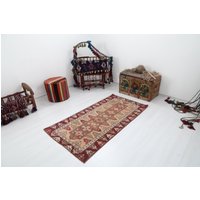Handgeknüpfter Teppich, Weicher 100x150 Wollteppich, Handgewebter Kelimteppich, 1142 Vintage Handgemachter Teppich von NaturalRugHome