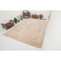 Neutraler Teppich, 9x13 Vintage Übergroßer Gedeckter Verblasster Handgeknüpfter Teppich von NaturalRugHome