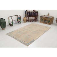 Oushak Teppich, Kelim Kelimteppich 150x250, Vintage Teppich Pastell Handgewebter Wollteppich, Wohnzimmerteppich, 4302 von NaturalRugHome
