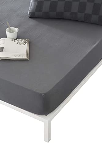 Naturals Spannbettlaken für Betten mit 150 cm, Jersey 100% Baumwolle, vollständig anpassbar, für Matratzen bis 33 cm Höhe, Spannbettlaken 150 x 190/200 cm, Elba Dunkelgrau/Dunkelgrau von Naturals