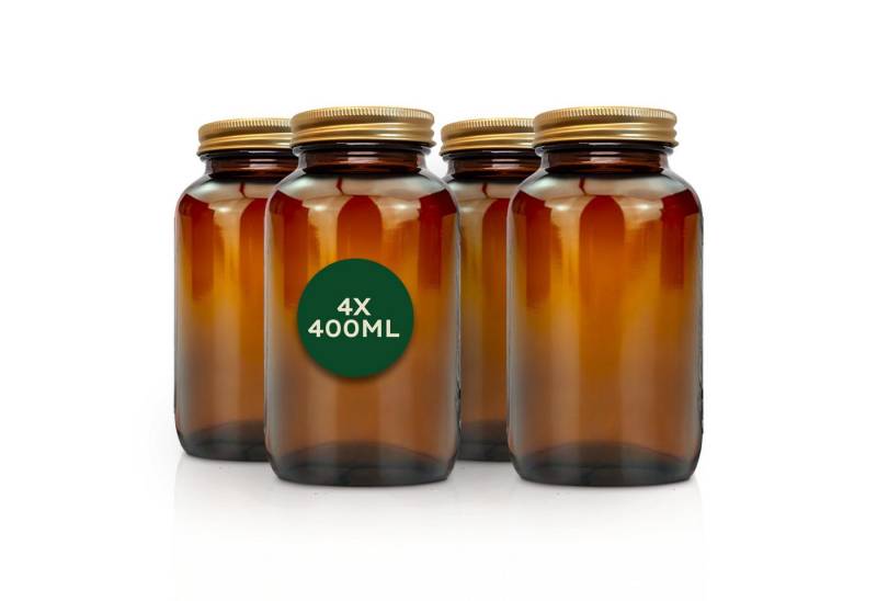 Nature Basics Vorratsglas Vorratsdosen Glas Set - 4 x 400 ml - Braunglas mit Gewinde, (4x 400 ml) von Nature Basics