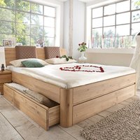 Bett System mit Stauraum in Wildeiche Bianco 216 cm tief von Nature Dream