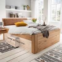 Bett mit Polsterkopfteil aus Wildeiche Massivholz 56 cm Einstiegshöhe von Nature Dream