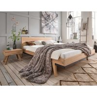 Doppel Bett Wildeiche Bianco aus Massivholz zwei Nachtkommoden (dreiteilig) von Nature Dream