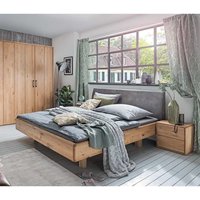 Doppelbett mit Polsterkopfteil aus Wildeiche Massivholz 90 cm hoch (dreiteilig) von Nature Dream