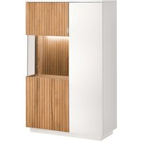 Highboard mit Glastür in Eiche Bianco und Weiß 152 cm hoch von Nature Dream