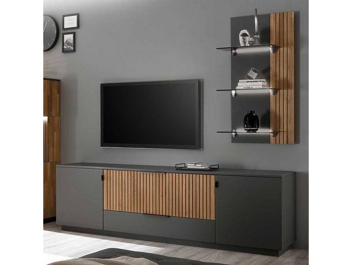 Unterschrank Fernseher in Eiche Bianco und Anthrazit zwei Schubladen von Nature-Dream