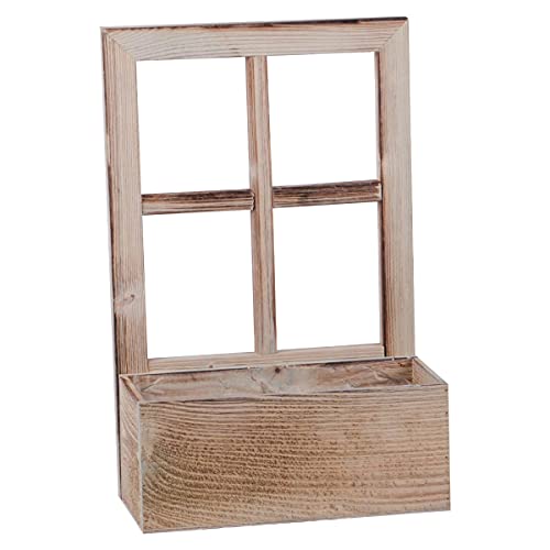UNUS Deko Fenster aus Holz mit Blumenkasten, Fensterrahmen im Vintage Design, rechteckig (1 Stück, Grau) von UNUS