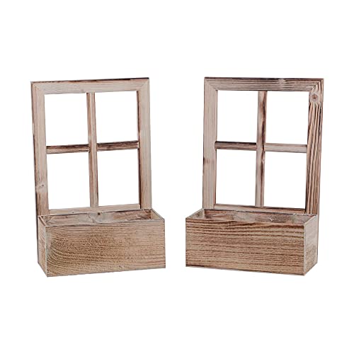 UNUS Deko Fenster aus Holz mit Blumenkasten, Fensterrahmen im Vintage Design, rechteckig… (2 Stück, Grau) von UNUS