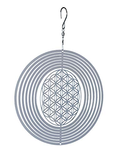 NATURE'S MELODY - Cosmo Windspiel BLUME DES LEBENS - ca. 8 Zoll / ca. 20 cm, silberfarben von Nature's Melody