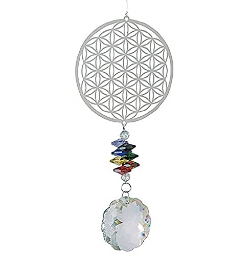NATURE'S MELODY - Magic Kristall Windspiel BLUME DES LEBENS - ca. 16 Zoll / ca. 40 cm, silberfarben von Nature's Melody