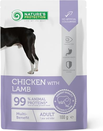 Nature's Protection Hundenassfutter mit Huhn & Lamm - Getreidefreies Hundefutter mit Omega-3 & Taurin - Für Erwachsene Hunde - Starke Muskeln & gesundes Fell (22 x 100g) von Nature's Protection