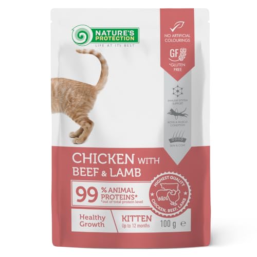 Nature’s Protection Kitten Nassfutter - Getreidefreies Katzennassfutter mit Huhn & Rind in Sauce - Proteinreiches Nassfutter für Katzen ohne Zucker & Getreide - Für gesundes Wachstum (22 x 100g) von Nature's Protection