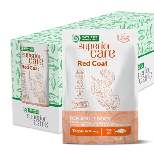Nature's Protection Superior Care Hundefutter Nass mit Thunfisch - Getreidefreies, hypoallergenes Nassfutter für Erwachsene Hunde mit rotem & braunem Fell - Omega 3 (24 x 70g) von Nature's Protection