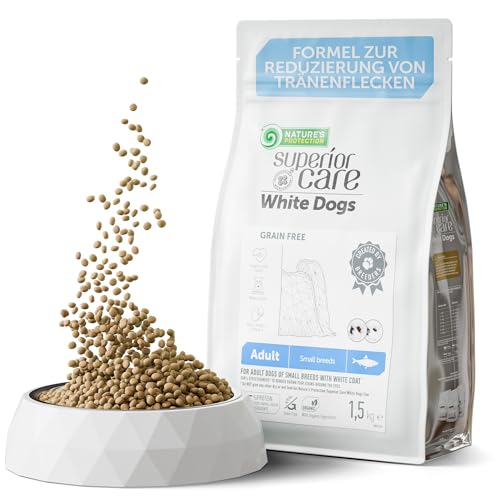Nature's Protection Superior Care Hundefutter Trocken Getreidefrei mit Hering - Hypoallergenes Hundetrockenfutter für kleine weiße Hunde - Haut, Fell & Tränenflecken - 1,5 kg von Nature's Protection