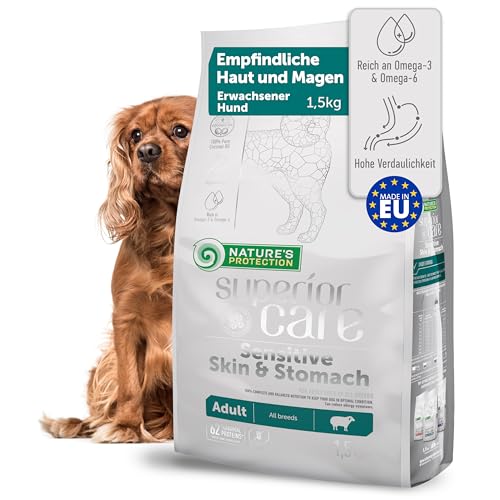 Nature's Protection Superior Care Trockenfutter für Hunde mit Empfindlich Haut und Magen - Hundefutter Trocken Getreidefrei für Alle Rassen mit Lamm, Adult Hunde, 1.5kg von Nature's Protection