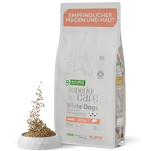 Nature's Protection Superior Care Hundefutter Trocken Getreidefrei für Kleine & Mini-Rassen - Trockenfutter für Hunde mit Lachs, Adult weiße Hunde, Entfernt Braune Tränenflecken 10kg von Nature's Protection
