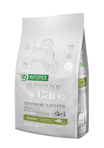 Nature's Protection Superior Care Trockenfutter für Junior Kleiner und Mini Rassen Hunde Fell der Hellen Farbe Mit Weißfisch Gewichtskontrolle Getreidefrei 1.5kg von Nature's Protection