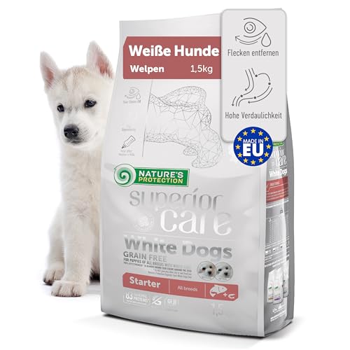Nature's Protection Superior Care Hundefutter Trocken Getreidefrei - Hypoallergenes Welpenfutter mit Lachs für Weiße Hunde Aller Rassen, Trockenfutter für Welpen, 1.5kg von Nature's Protection