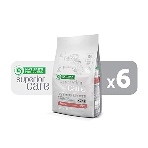 Nature's Protection Superior Care Weiße Hunde Getreidefrei Hundefutter mit Lachs Starter Alle Rassen Keine Tränenflecken, 6 Packungen à 1,5kg von Nature's Protection