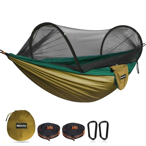 NATUREFUN Ultra-Light Reisecamping Hängematte Moskitonetz Hängematte | 300 kg Tragkraft, atmungsaktiv Schnelltrocknendes Fallschirm-Nylon | 2 Premium Karabiner, 2 Nylonschlingen inklusive von NatureFun