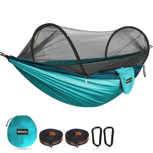 NATUREFUN Ultra-Light Reisecamping Hängematte Moskitonetz Hängematte | 300 kg Tragkraft, atmungsaktiv Schnelltrocknendes Fallschirm-Nylon | 2 Premium Karabiner, 2 Nylonschlingen inklusive von NatureFun