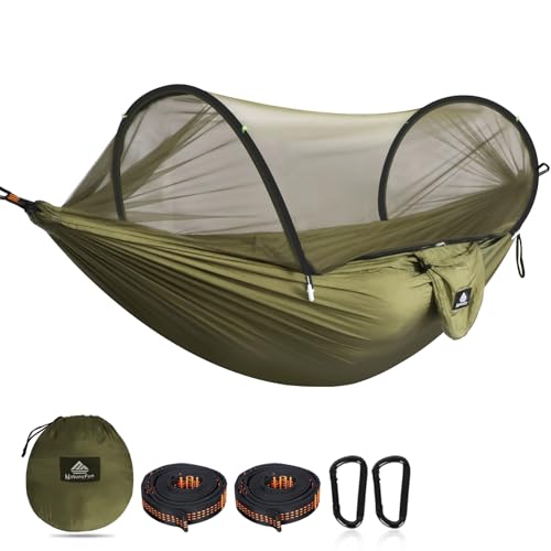 NATUREFUN Ultra-Light Reisecamping Hängematte Moskitonetz Hängematte | 300 kg Tragkraft, atmungsaktiv Schnelltrocknendes Fallschirm-Nylon | 2 Premium Karabiner, 2 Nylonschlingen inklusive von NatureFun