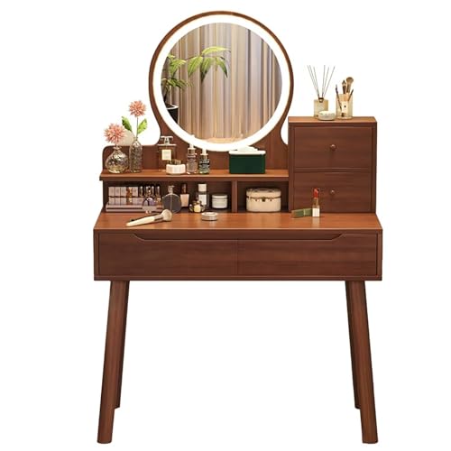 NatureHaven Frisiertisch Aus Holz Mit Spiegel Led Leuchten Und Schubladen, Kleiner Moderner Frisiertisch 3 Farbmodi VerfüGbar, füR Das Ankleidezimmer Im MäDchenschlafzimmer (Braun) von NatureHaven