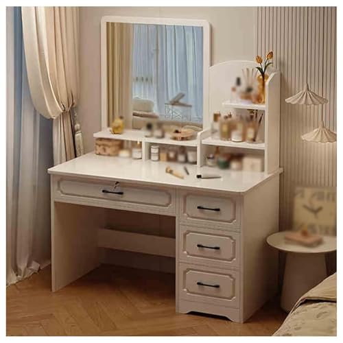 NatureHaven Schminktisch Mit Quadratischem Spiegel, Kommode Mit 4 Schubladen Und DREI Ebenen, FüR Das Ankleidezimmer Im MäDchenschlafzimmer NatureHaven Schminktisch Mit Quadratischem Spiegel, Kommode Mit 4 Schubladen Und DREI Ebenen, FüR Das Ankleidezimmer Im MäDchenschlafzimmer von NatureHaven