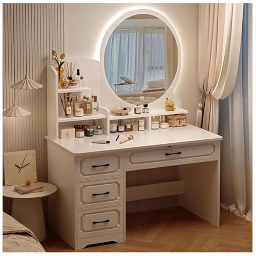 NatureHaven Schminktisch Mit Rundem Spiegel, Kommode Mit 4 Schubladen Und DREI Ebenen, FüR Das Ankleidezimmer Im MäDchenschlafzimmer NatureHaven Schminktisch Mit Rundem Spiegel, Kommode Mit 4 Schubladen Und DREI Ebenen, FüR Das Ankleidezimmer Im MäDchenschlafzimmer von NatureHaven