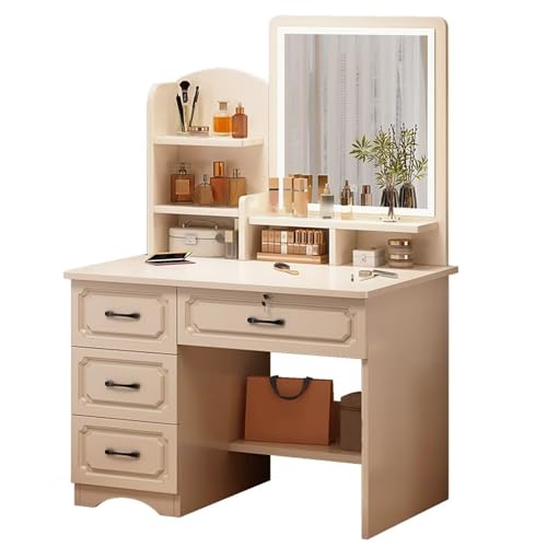 NatureHaven Schminktisch Mit Spiegel, 3 Farbverstellbaren Quadratischen Led-Leuchten Und 4 Schubladen, Dreistufige Kommode Mit Stauraum füR Das Ankleidezimmer Eines MäDchenschlafzimmers NatureHaven Schminktisch Mit Spiegel, 3 Farbverstellbaren Quadratischen Led-Leuchten Und 4 Schubladen, Dreistufige Kommode Mit Stauraum füR Das Ankleidezimmer Eines MäDchenschlafzimmers von NatureHaven