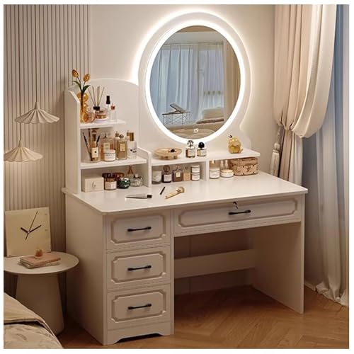 NatureHaven Schminktisch Mit Spiegel, 3 Farbverstellbaren Runden Led-Leuchten Und 4 Schubladen, Dreistufige Kommode Mit Stauraum FüR Das Ankleidezimmer Eines MäDchenschlafzimmers NatureHaven Schminktisch Mit Spiegel, 3 Farbverstellbaren Runden Led-Leuchten Und 4 Schubladen, Dreistufige Kommode Mit Stauraum FüR Das Ankleidezimmer Eines MäDchenschlafzimmers von NatureHaven